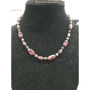 Vintage Atlantis Necklace Chocker Pink Rhinestone AB Made in Germany